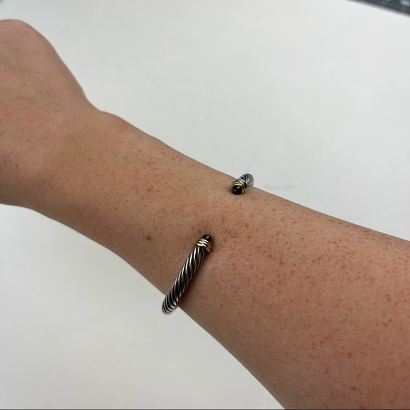 David Yurman sterling silver & 14k gold 5mm Bracelet with Black Onyx - Picture 5 of 13